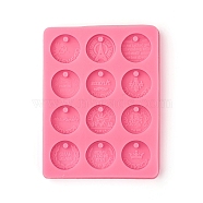 Food Grade Pendant Silicone Molds, Fondant Molds, For DIY Cake Decoration, Chocolate, Candy, UV Resin & Epoxy Resin Jewelry Making, Flat Round with Word, Pink, 137x105x12mm, Inner Diameter: 26.5mm(DIY-E021-47)