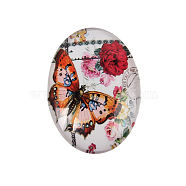 Butterfly Printed Glass Oval Cabochons, Colorful, 25x18x6mm(GGLA-N003-18x25-C39)