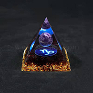 Resin Orgonite Pyramid Home Display Decorations, with Natural Amethyst/Natural Gemstone Chips, Constellation, Capricorn, 50x50x50mm(G-PW0004-57E)