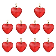 Transparent Spray Painted Glass Pendants, with Golden Plated Iron Findings, Heart Charms, Red, 22x20.5x7mm, Hole: 6x2mm(GLAA-YW0001-98)