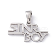 304 Stainless Steel Charms, Laser Cut, Word Stnrboy Charms, Stainless Steel Color, 10.5x20x1.5mm, Hole: 2.5x5mm(STAS-G284-07P)