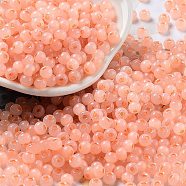 Glass Seed Beads, Imitation Cat Eye, Rondelle, PeachPuff, 4x3.3mm, Hole: 1.4mm(SEED-M011-02A-04)