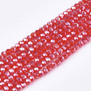 Electroplate Glass Beads Strands, Pearl Luster Plated, Faceted, Rondelle, Red, 2.5~3x2~2.5mm, Hole: 0.6mm, about 196pcs/strand, 19 inch(EGLA-T013-04H)