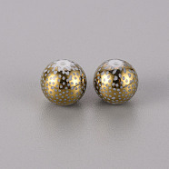 Electroplate Glass Beads, Round with Pattern, Golden Plated, 10mm, Hole: 1.2mm(EGLA-Q123-009B)