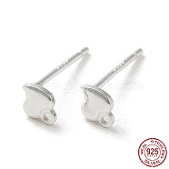 Heart 925 Sterling Silver Stud Earring Finddings, with Horizontal Loops, with S925 Stamp, Silver, 5x4mm, Hole: 0.9mm, Pin: 11x0.6mm(STER-K174-11S)