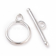 Eco-friendly Brass Toggle Clasps, Cadmium Free & Lead Free, Long-Lasting Plated, Ring, 925 Sterling Silver Plated, Ring: 15x11.5x1mm, Bar: 5x20x2mm, Hole: 2mm(KK-D082-17S)