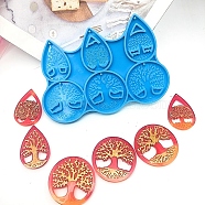 Tree of Life Theme Round & Teardrop DIY Pendant Silicone Molds, Resin Casting Molds, for UV Resin, Epoxy Resin Jewelry Making, Deep Sky Blue, 155x105mm(TREE-PW0004-13)