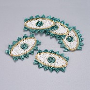 Handmade Japanese Seed Beads Links, with Japan Import Thread, Loom Pattern, Eye, Dark Cyan, 35~36x48x2mm, Hole: 0.6mm(SEED-P003-24A)