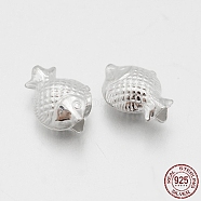 925 Sterling Silver Fish Beads, Silver, 7x9x4.5mm, Hole: 2mm(STER-M090-32)