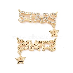 Brass Micro Pave Clear Cubic Zirconia Pendants, Word STARS Charms with Star, Real 18K Gold Plated, 16.5x23.5x1.5mm, Hole: 1mm(KK-E068-VC155)