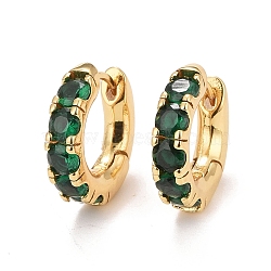 Green Cubic Zirconia Hoop Earrings, Brass Chunky Earrings for Women, Cadmium Free & Nickel Free & Lead Free, Real 18K Gold Plated, 17x4mm, Pin: 0.7mm(X-EJEW-C022-08G)