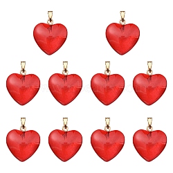 Transparent Spray Painted Glass Pendants, with Golden Plated Iron Findings, Heart Charms, Red, 22x20.5x7mm, Hole: 6x2mm(GLAA-YW0001-98)