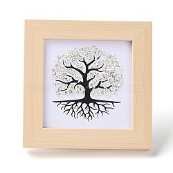 Tree of Life Natural Howlite Chips Picture Frame Stand, with Wood Square Frame, Feng Shui Money Tree Picture Frame Home Office Decoration, 66x130x120mm, Inner Diameter: 90x90mm(DJEW-F021-02G)