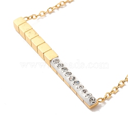 Ion Plating(IP) 304 Stainless Steel Rectangle Bar Pendant Necklaces, with Crystal Rhinestone, Golden, 17.32 inch(44cm)(NJEW-P290-01G)