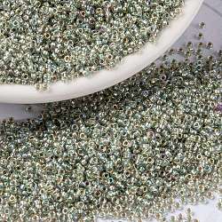 MIYUKI Round Rocailles Beads, Japanese Seed Beads, 15/0, (RR3193) Silverlined Pale Moss Green AB, 1.5mm, Hole: 0.7mm, about 5555pcs/10g(X-SEED-G009-RR3193)