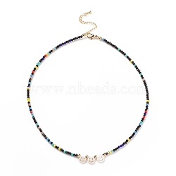 Shell Smiling Face & Glass Beaded Necklace for Women, Colorful, 17.17 inch(43.6cm)(NJEW-JN03910-04)