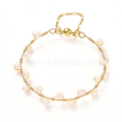 Natural Pearl Braided Bangle for Girl Women, Brass Cuff Bangles with Magnetic Clasps, Golden, Inner Diameter: 2.24~2.48 inch(57~63mm)(BJEW-JB06830-02)