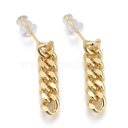 Brass Curb Chain Dangle Stud Earrings, Faceted, with Plastic Ear Nuts, Long-Lasting Plated, Real 18K Gold Plated, 25x6mm, Pin: 1mm(EJEW-F260-07B-G)
