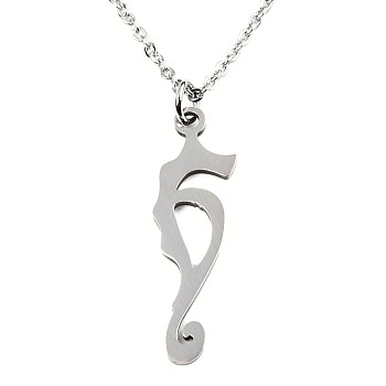 201 Stainless Steel Pendant Necklaces, with Cable Chains and Lobster Claw Clasps, Sea Horse, Stainless Steel Color, 15.74 inch(40cm), 1.8mm