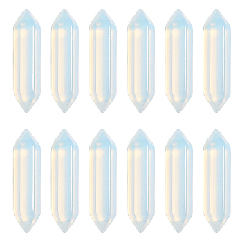 12Pcs Faceted Opalite Beads, Double Terminated Point, for Wire Wrapped Pendants Making, No Hole/Undrilled, 30x9x9mm, 12pcs/box
