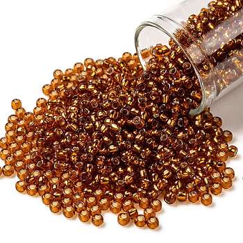 TOHO Round Seed Beads, Japanese Seed Beads, (2208) Silver Lined Burnt Orange, 8/0, 3mm, Hole: 1mm, about 222pcs/10g