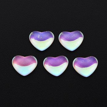 Translucent Electroplated Glass Cabochons, Heart, Medium Orchid, 8.5x10.5x4mm