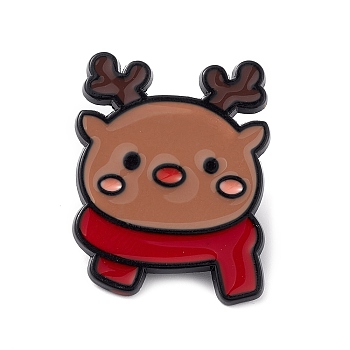 Christmas Theme Emanel Pin, Electrophoresis Black Alloy Brooch for Backpack Clothes, Deer Pattern, 28.2x22x1.5mm