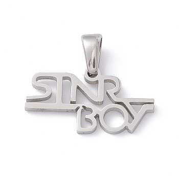 304 Stainless Steel Charms, Laser Cut, Word Stnrboy Charms, Stainless Steel Color, 10.5x20x1.5mm, Hole: 2.5x5mm