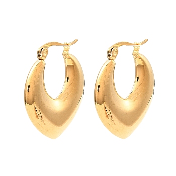 304 Stainless Steel Thick Hoop Earrings for Women, Teardrop, Real 18K Gold Plated, 28x4.5x26mm
