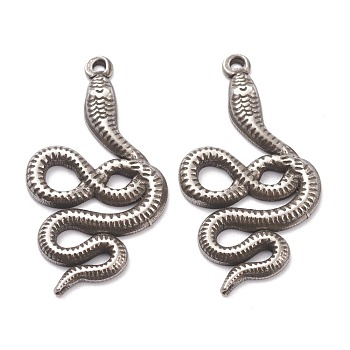 304 Stainless Steel Pendants, Snake, Stainless Steel Color, 32x18x2mm, Hole: 1mm