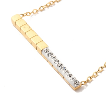 Ion Plating(IP) 304 Stainless Steel Rectangle Bar Pendant Necklaces, with Crystal Rhinestone, Golden, 17.32 inch(44cm)