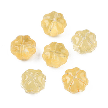 Transparent Spray Painted Glass Beads, Clover, Champagne Yellow, 11.5x11.5x7.5mm, Hole: 1mm