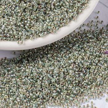 MIYUKI Round Rocailles Beads, Japanese Seed Beads, 15/0, (RR3193) Silverlined Pale Moss Green AB, 1.5mm, Hole: 0.7mm, about 5555pcs/10g