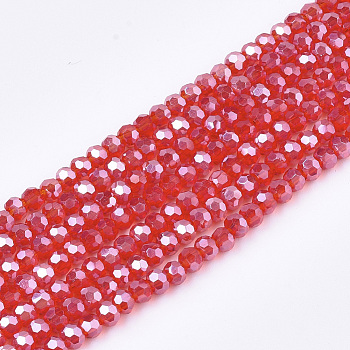 Electroplate Glass Beads Strands, Pearl Luster Plated, Faceted, Rondelle, Red, 2.5~3x2~2.5mm, Hole: 0.6mm, about 196pcs/strand, 19 inch