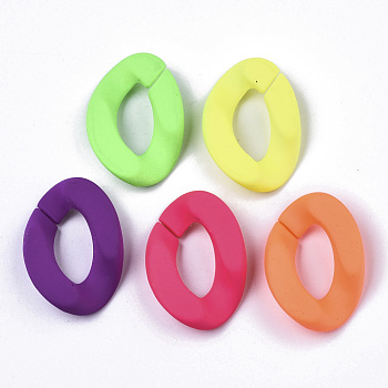 Opaque Spray Painted Acrylic Linking Rings, Fluorescence, Quick Link Connectors, for Curb Chains Making, Unwelded, Twist, Mixed Color, 29x20.5x6mm, Inner Diameter: 8x16mm