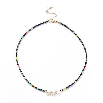 Shell Smiling Face & Glass Beaded Necklace for Women, Colorful, 17.17 inch(43.6cm)