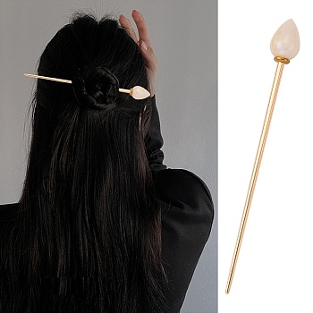 Cellulose Acetate(Resin) Hair Sticks, with Light Gold Alloy Pin, Blanched Almond, 149x16mm