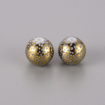 Electroplate Glass Beads, Round with Pattern, Golden Plated, 10mm, Hole: 1.2mm