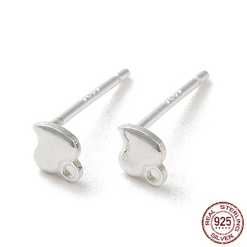 Heart 925 Sterling Silver Stud Earring Finddings, with Horizontal Loops, with S925 Stamp, Silver, 5x4mm, Hole: 0.9mm, Pin: 11x0.6mm