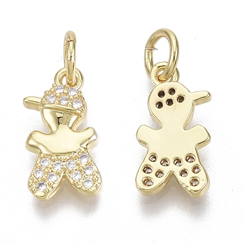 Brass Micro Pave Cubic Zirconia Charms, with Jump Ring, Nickel Free, Boy, Clear, Real 18K Gold Plated, 13x7x2.5mm, Hole: 3mm