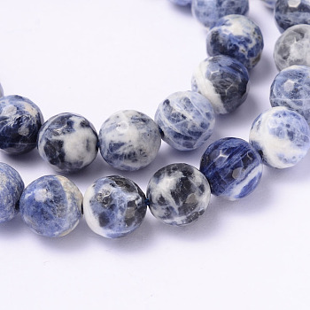 Faceted Natural Sodalite Round Bead Strands, 10mm, Hole: 1mm, about 33pcs/strand, 14.9 inch