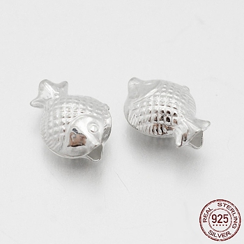 925 Sterling Silver Fish Beads, Silver, 7x9x4.5mm, Hole: 2mm