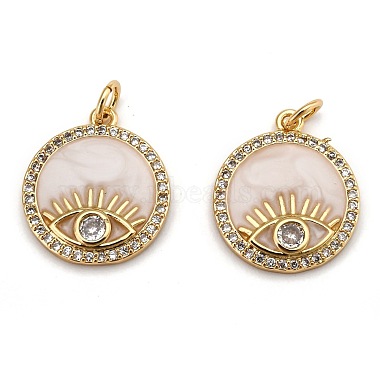 Real 18K Gold Plated Clear Flat Round Brass+Cubic Zirconia+Enamel Pendants