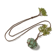Natural Green Fluorite Braided Bead Pendant Necklacess, with Peridot Chips, Wax Rope Pouch Adjustable Necklaces, 27.24~29.84 inch(69.2~75.8cm)(NJEW-K258-05E)