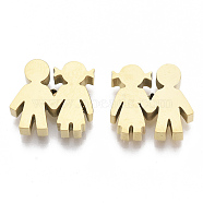 Valentine's Day 304 Stainless Steel Beads, Boy & Girl, Golden, 12x13x3mm, Hole: 2mm(X-STAS-S079-183G)