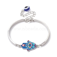 Alloy Bangles, Hamsa Hand with Evil Eye Link Bracelets for Women, Royal Blue, 5-1/4 inch(13.2cm)(BJEW-JB09986-03)