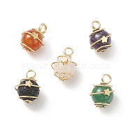 Natural Mixed Stone Copper Wire Wrapped Pendants, Round Charms with Star, Golden, 18~19x13~14.5x14.5~15.5mm, Hole: 3.5~4mm(PALLOY-JF01940)