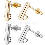 80Pcs 2 Color 304 Stainless Steel Rectangle Stud Earring Findings, with Vertical Loops & 80Pcs Ear Nuts, Golden & Stainless Steel Color, 10x2x2mm, Hole: 1.5~1.8mm, Pin: 0.8mm, 40Pcs/color(STAS-BBC0002-47)