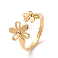 Ion Plating(IP) 304 Stainless Steel Flower Open Cuff Ring for Women, Golden, US Size 6~9 1/4(16.5~19.1mm)(RJEW-D120-07G)