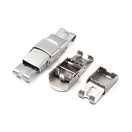 201 Stainless Steel Watch Band Clasps, with Three or Four Sawtooth, Rectangle, Stainless Steel Color, 26x13mm, Hole: 10x2~3mm(STAS-C006-1)